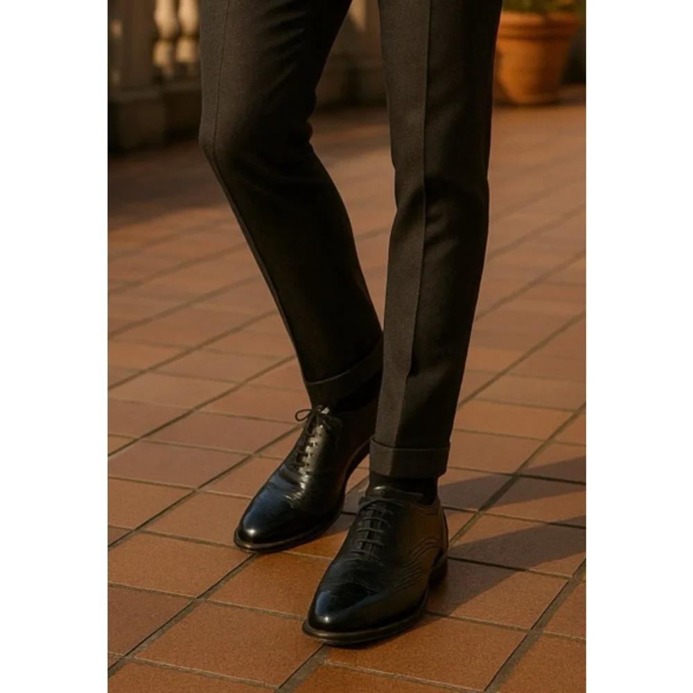 Johnston & Murphy Leather Brogue Oxford Black USA Classic Gentlemen Office 10.5